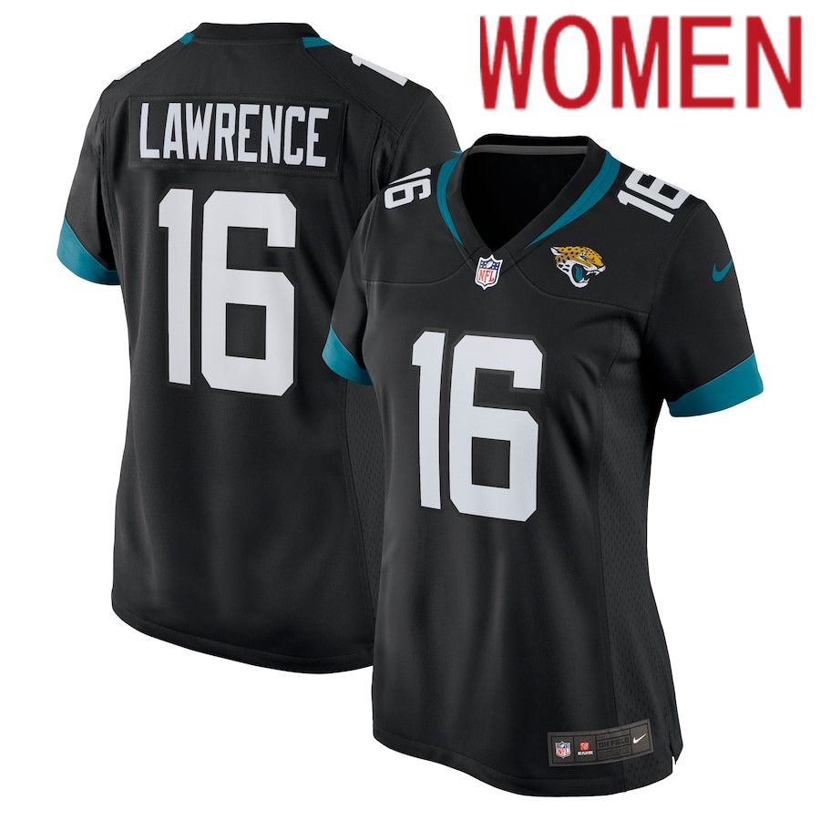 Women Jacksonville Jaguars #16 Trevor Lawrence Nike Black Alternate 2021 Draft First Round Pick Game NFL Jersey->women nfl jersey->Women Jersey